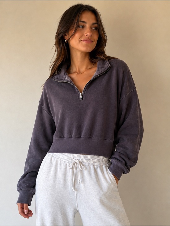 TNA Tops - 78. | TNA | Cozy AF | Cropped Zip-Neck Sweatshirt | M